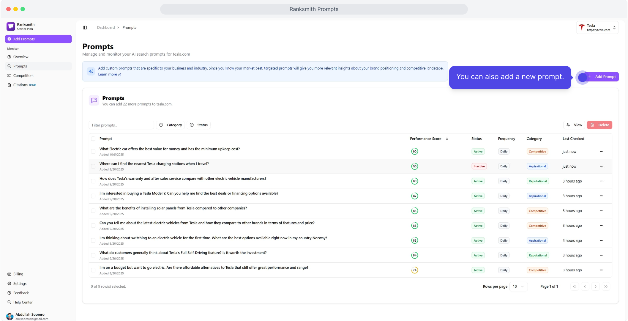 Add New Prompt Button