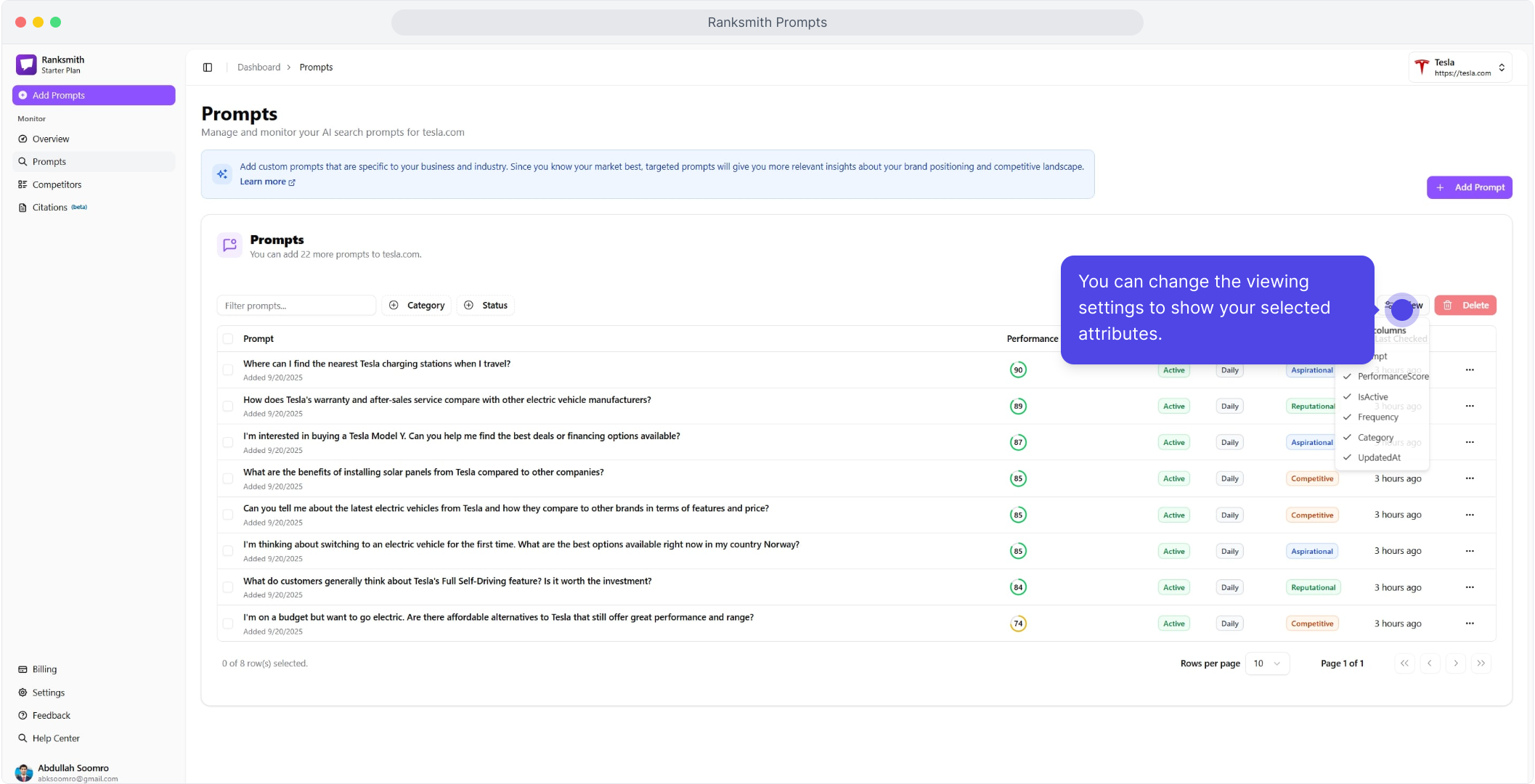 View Prompts Settings